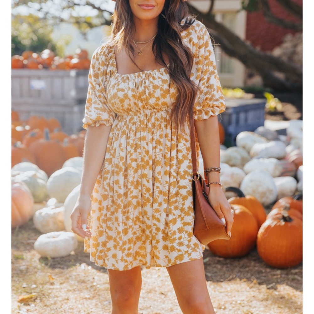 Mustard yellow floral dress